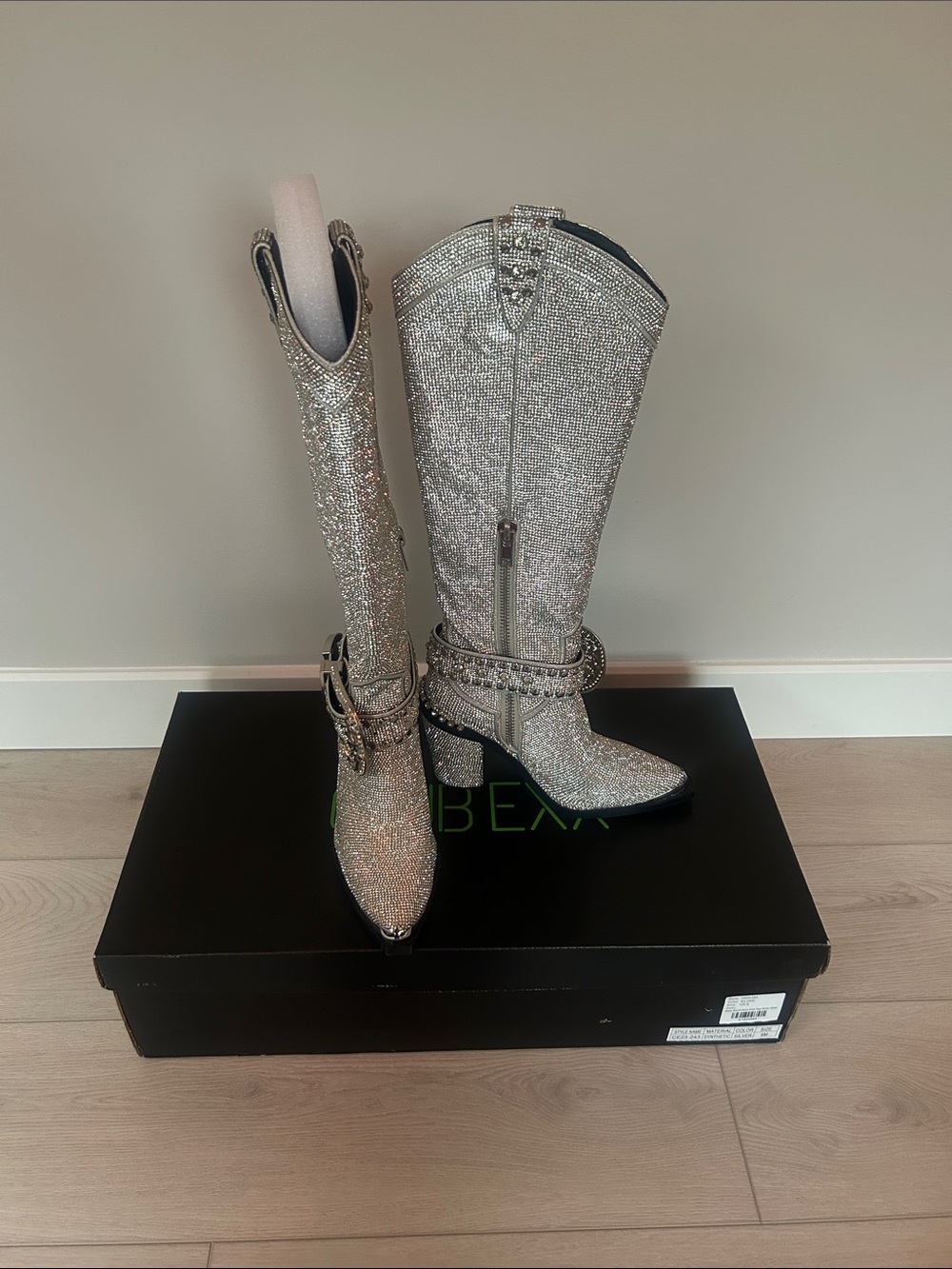 Silver Crystal Embellished Western Heeled Boots - Women brand new in box
